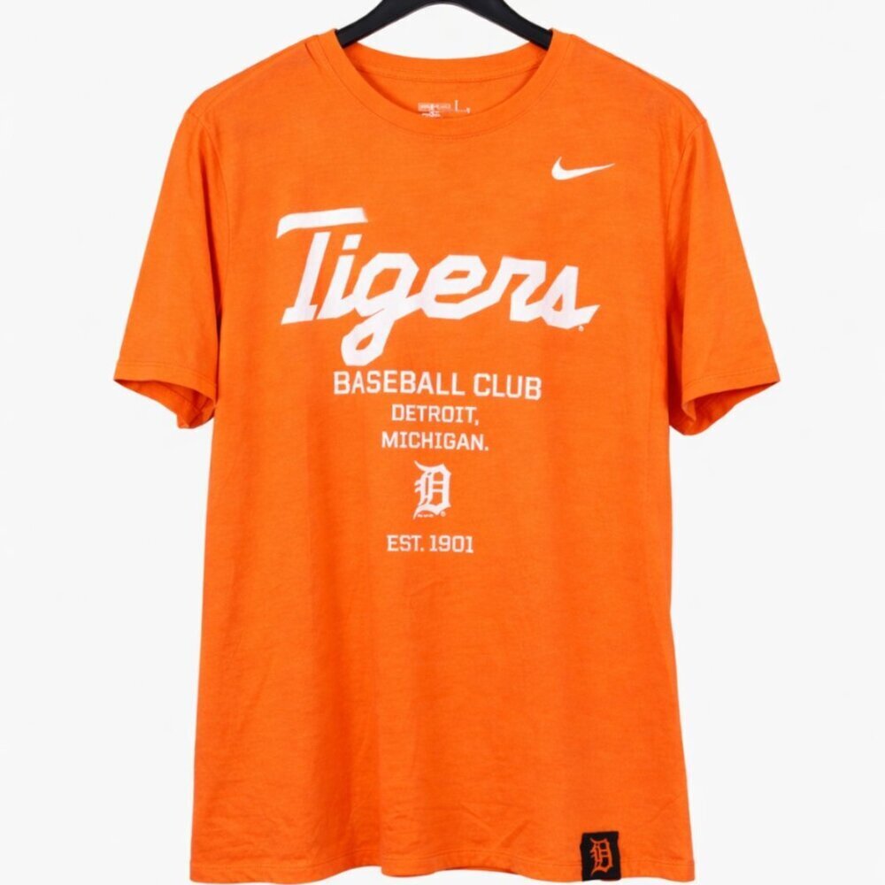 Nike Detroit Tigers T Shirt Mens Baseball Club Large Orange Athletic Cut Tee